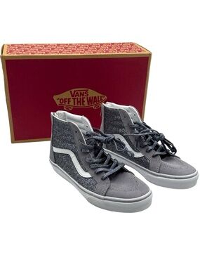 Vans Kids Sk8-Hi Zip Glitter Gunmetal Grey High-Top Sneakers Size 5.5